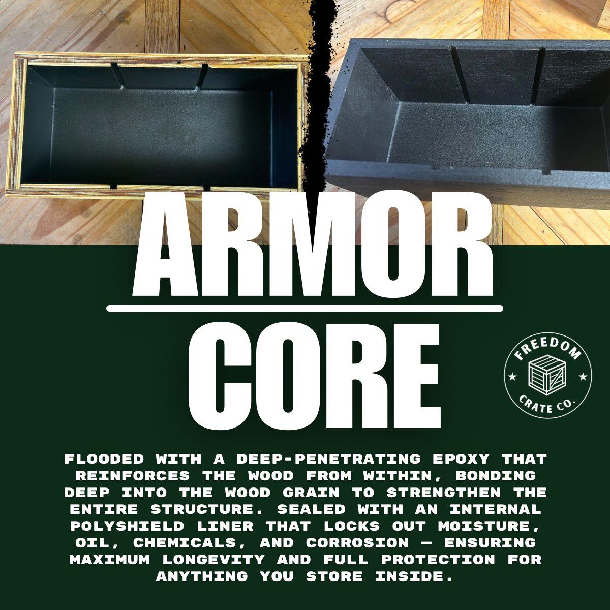 Armor Core — deep-penetrating epoxy and internal liner protection graphic
