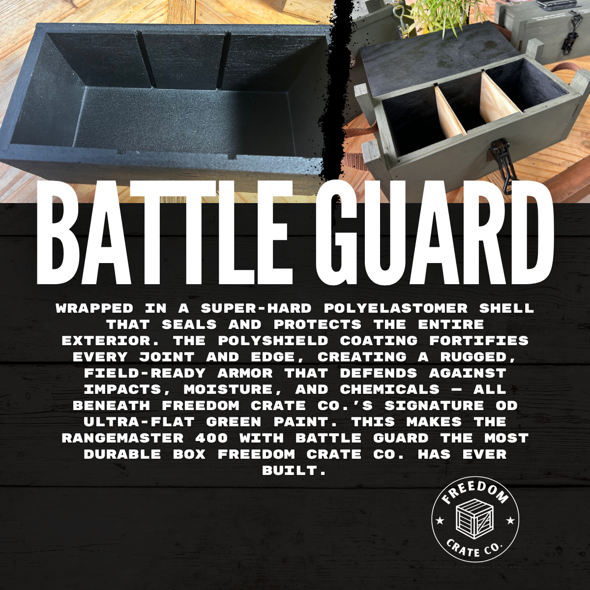 RangeMaster 400 Battle Guard exterior PolyShield coating feature graphic