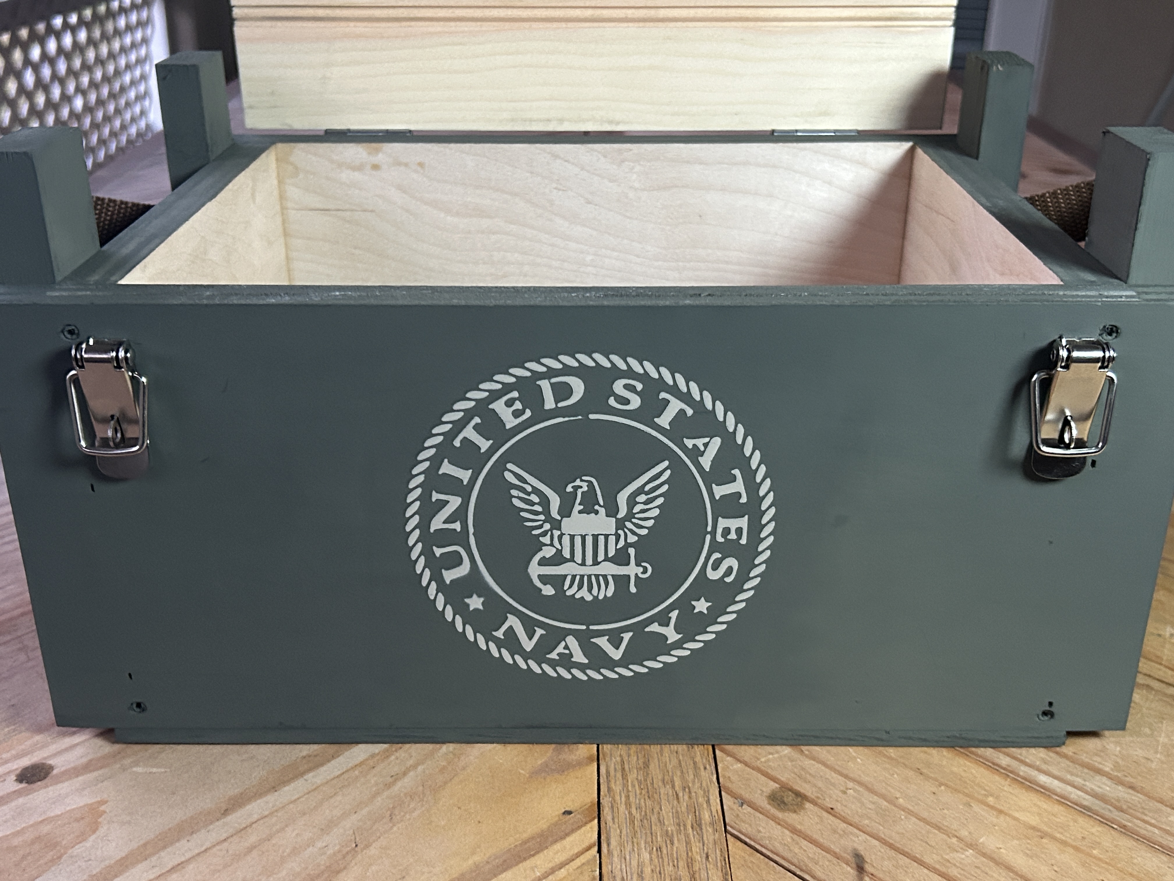 Freedom Crate Classic Navy crate open interior view (alternate angle)