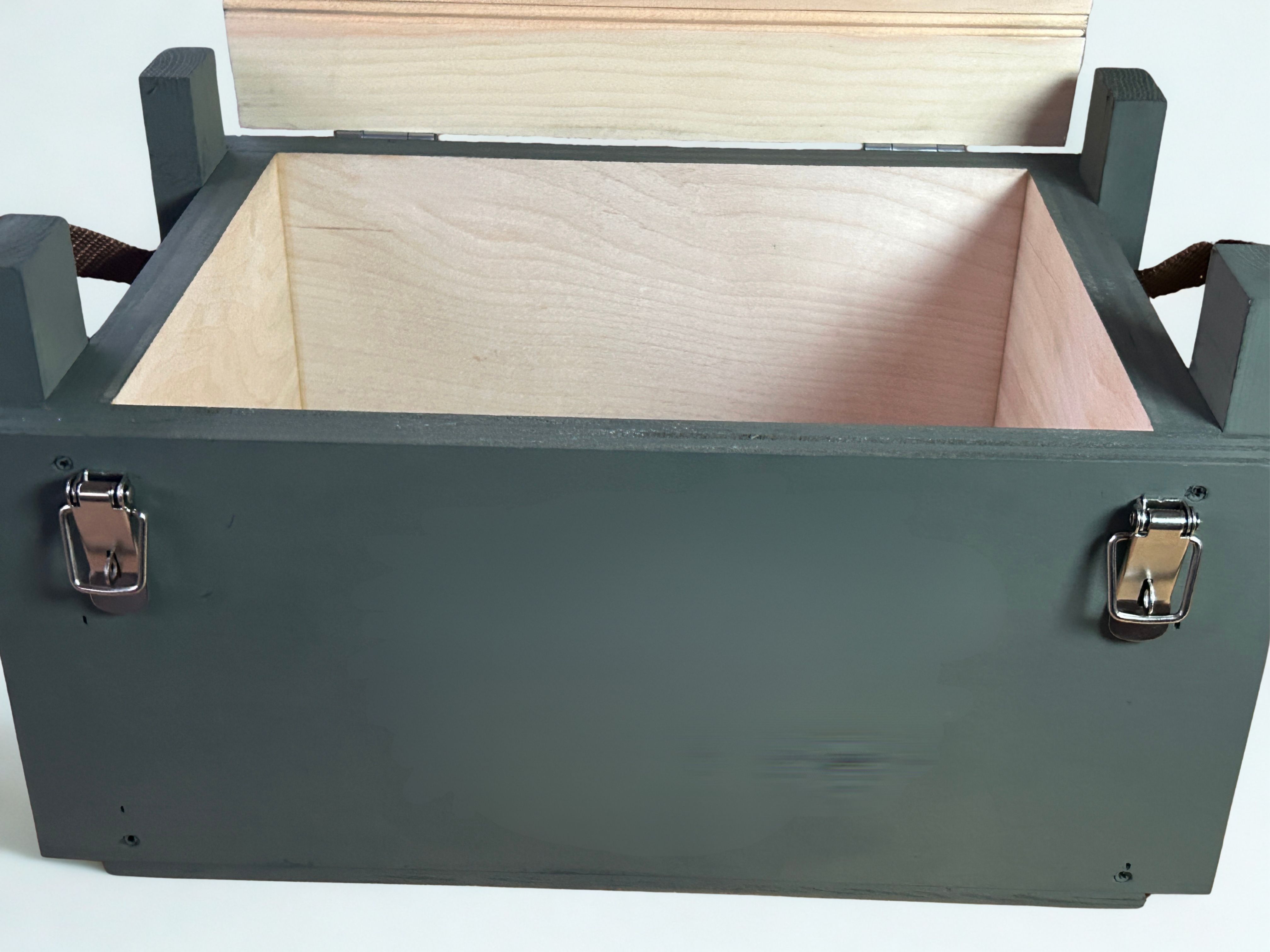 Open Branch Collection wooden storage crate interior view