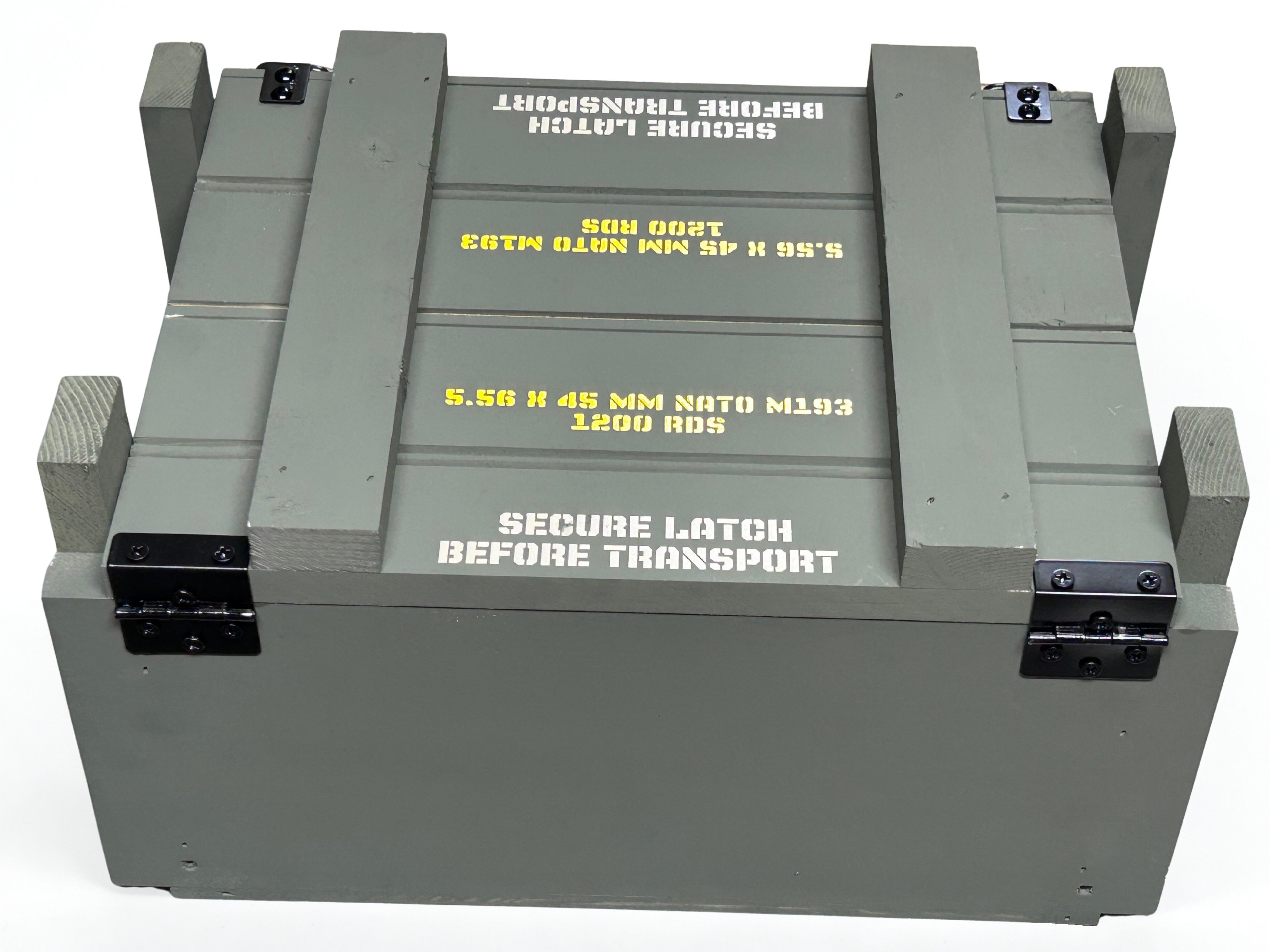 Rear view of 5.56 / .223 wooden ammo crate
