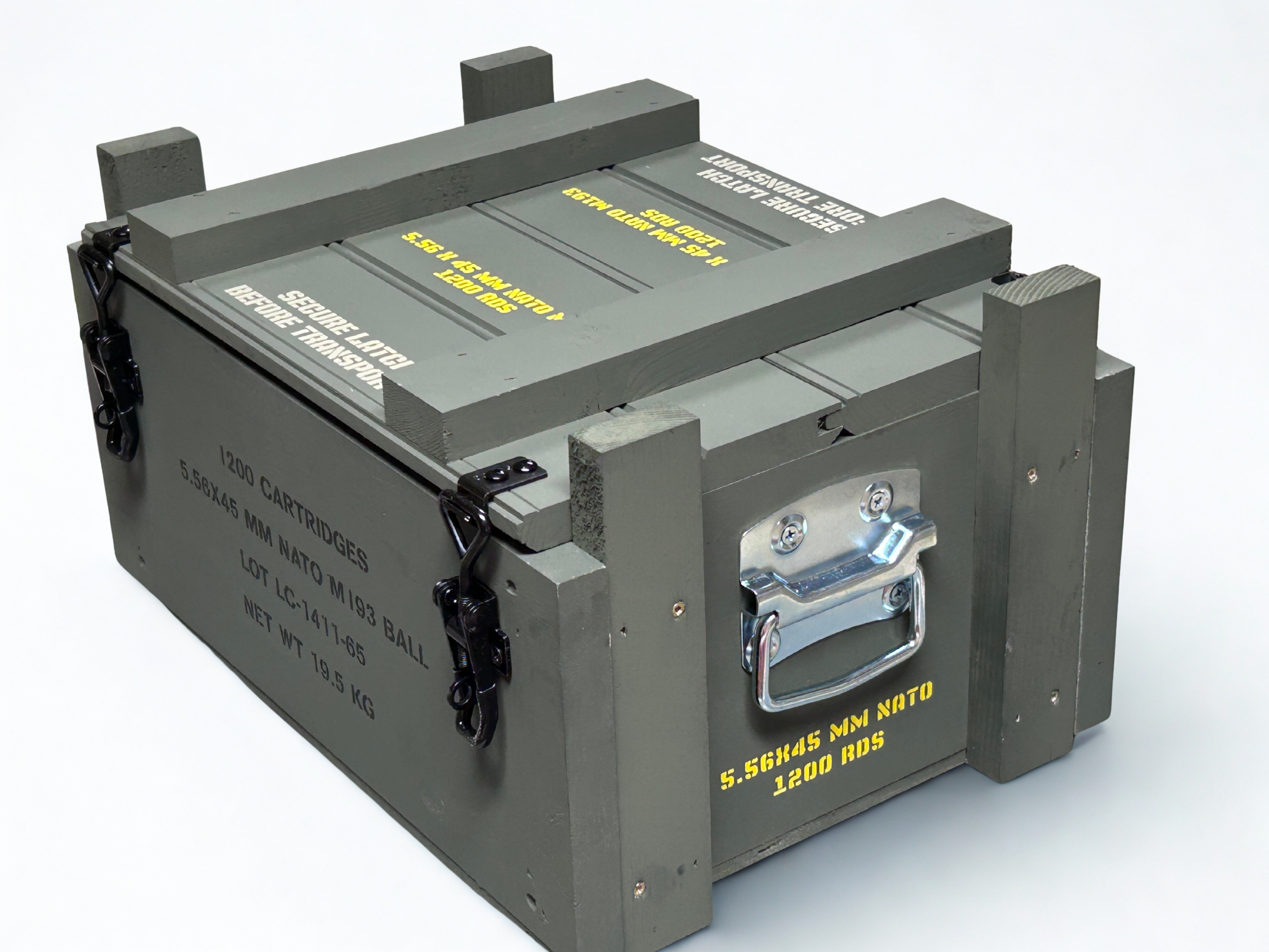 Front view of 5.56 / .223 wooden ammo crate