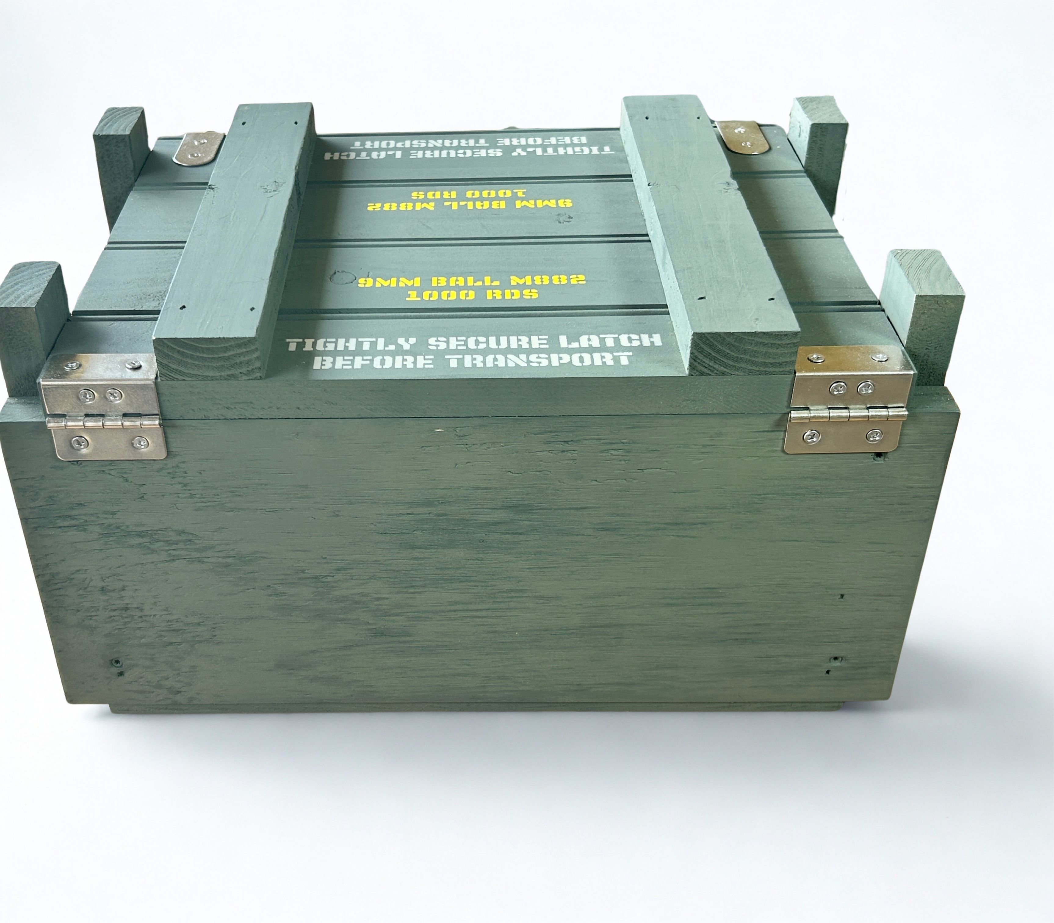 Rear view of 9mm wooden ammo crate