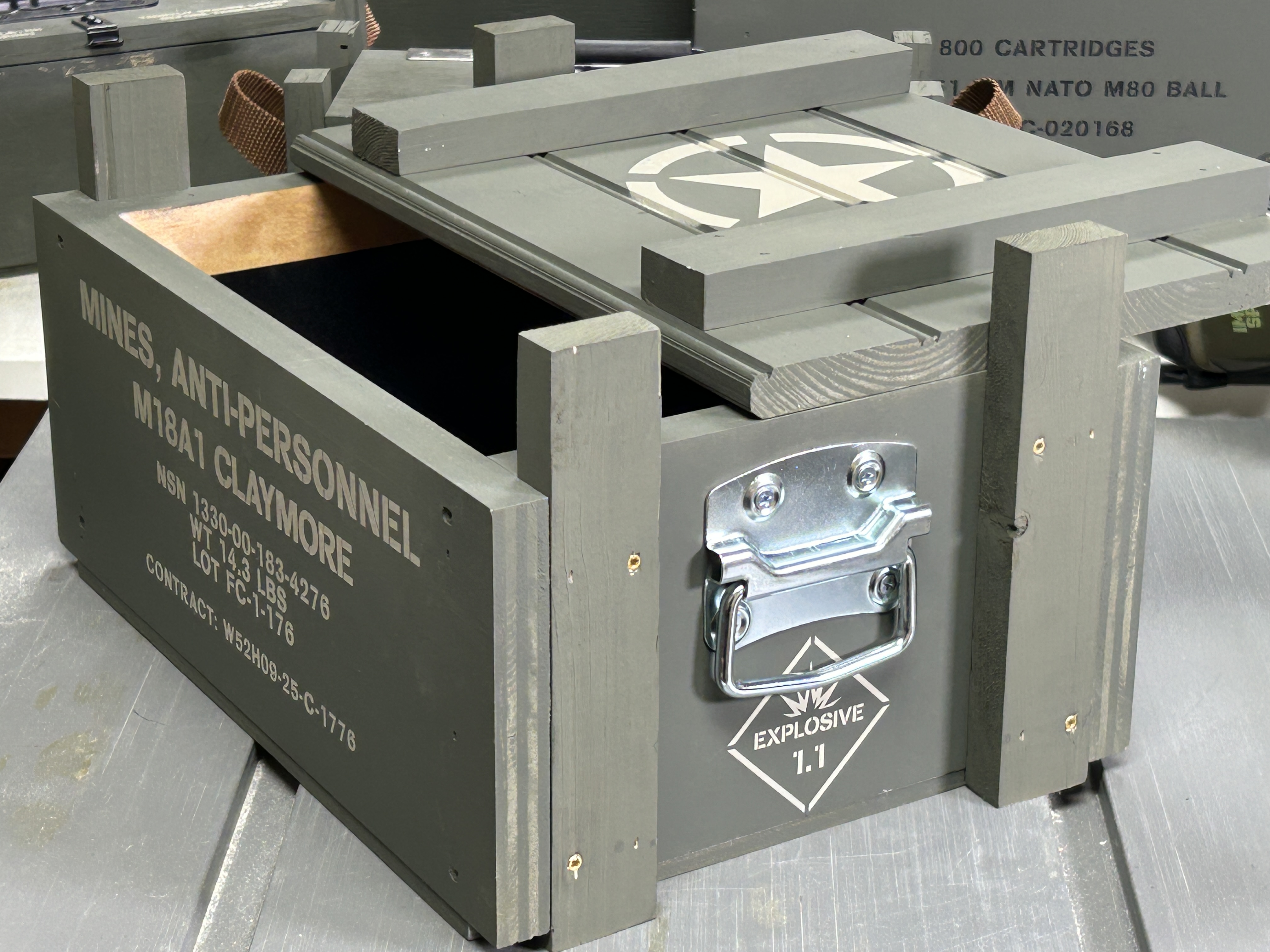 Claymore Field Crate Armor Core Edition M18A1-inspired wooden storage crate by Freedom Crate Co