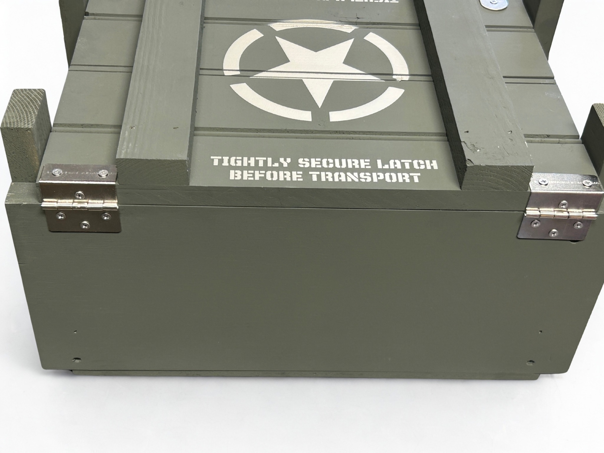 Side view of Freedom Crate 250th Anniversary Edition wooden ammo box