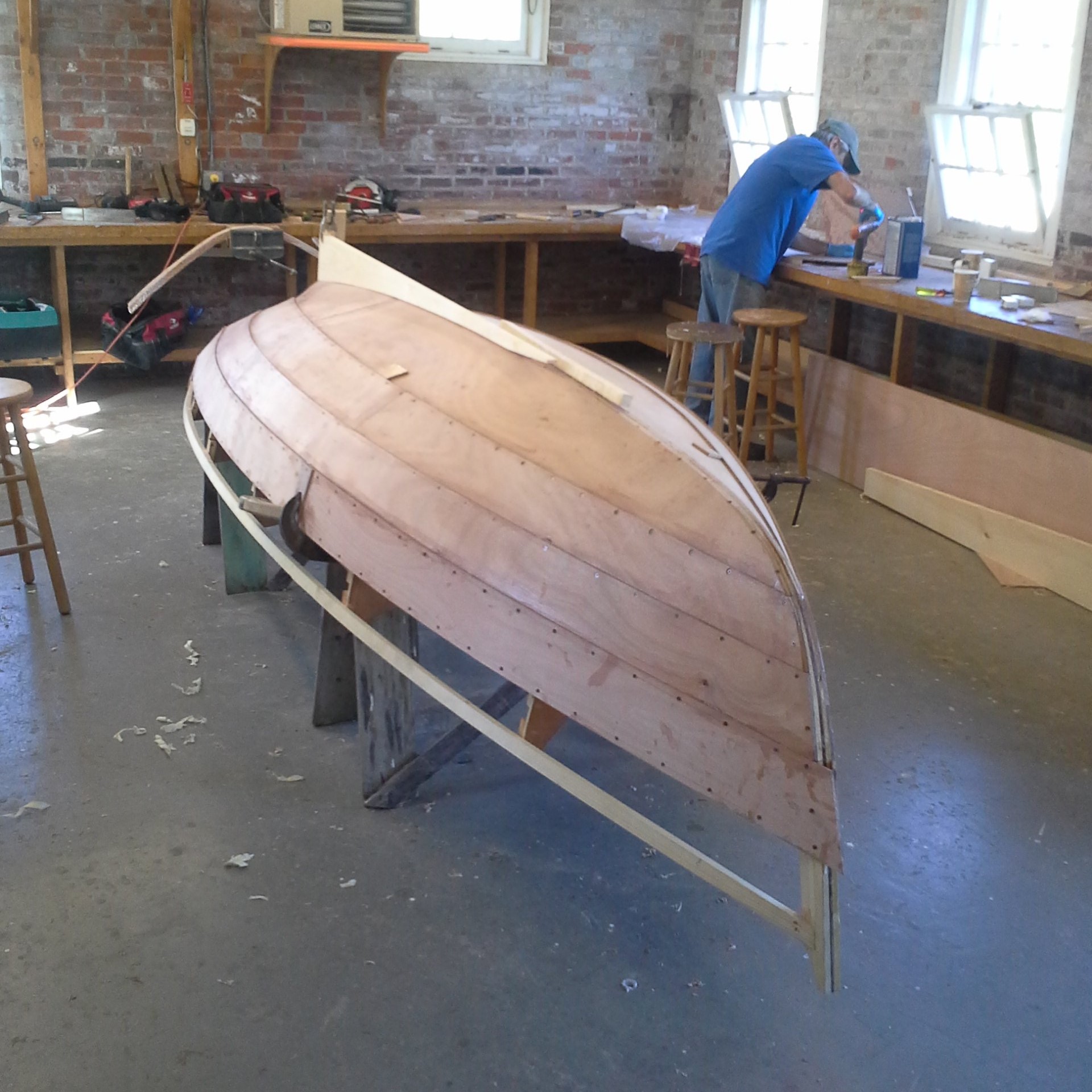 Plywood being used in wooden boat construction