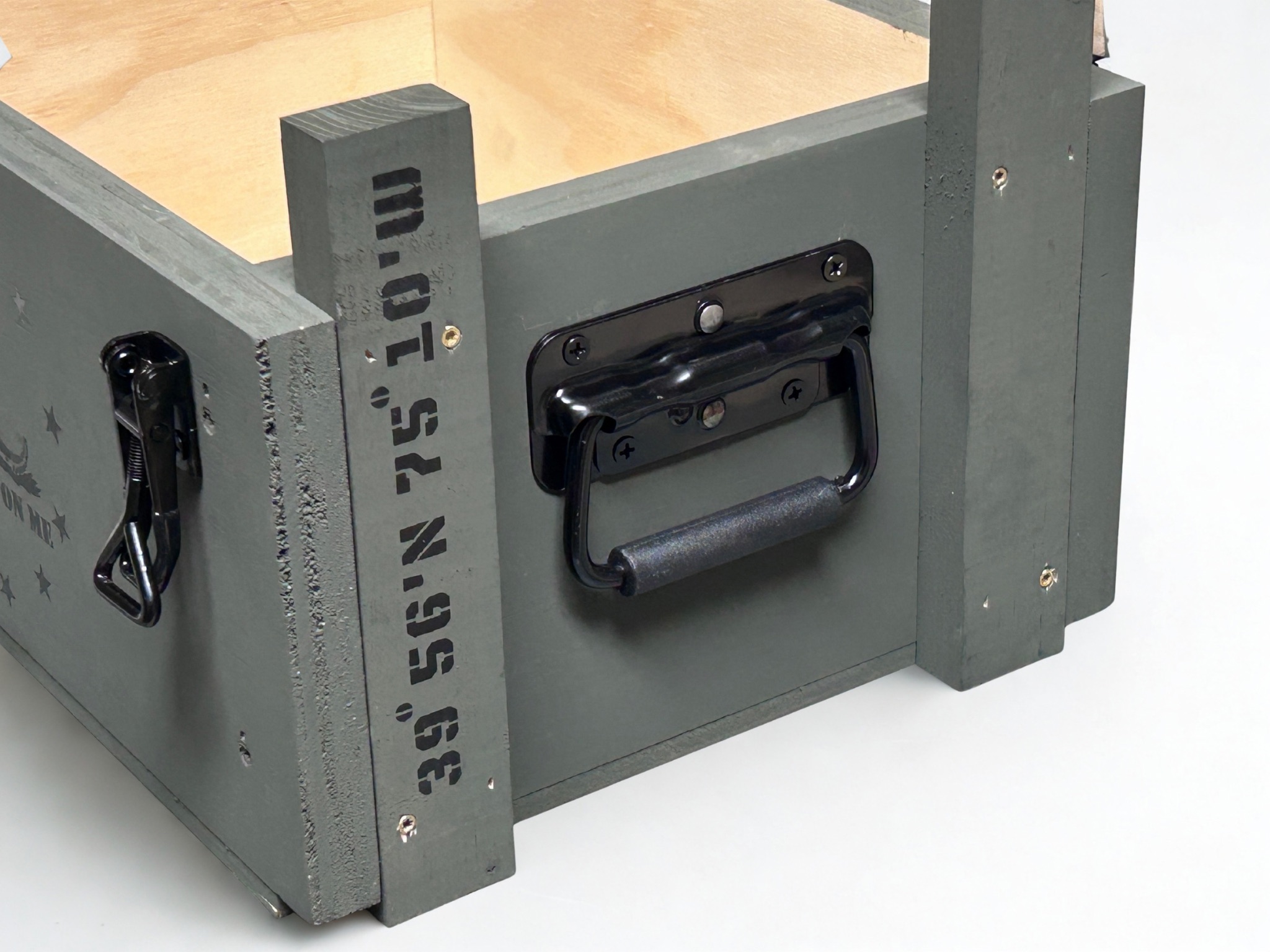 Philadelphia coordinate stencil on Liberty Edition crate leg