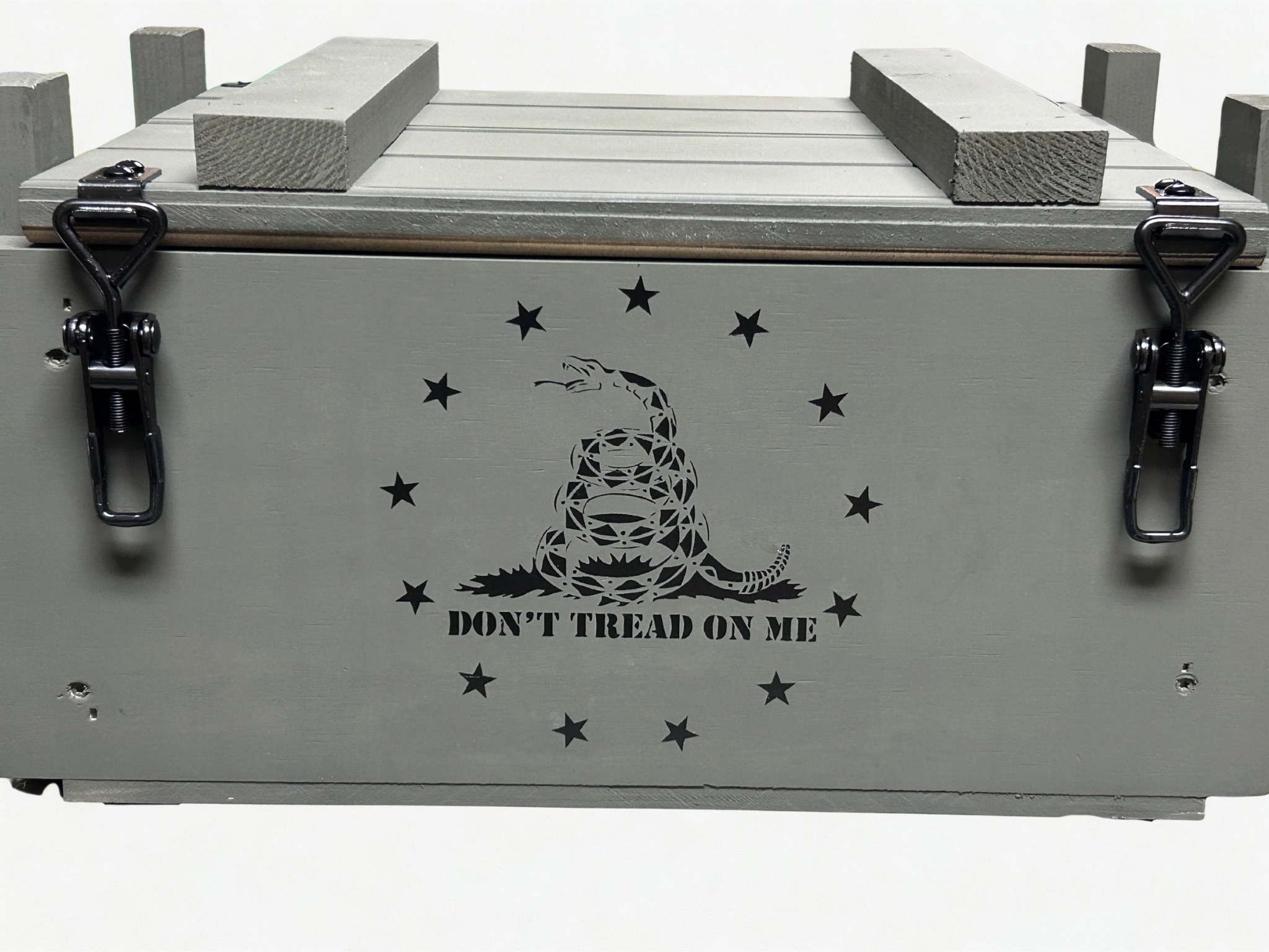 Blackout Gadsden Flag with Betsy Ross stars on Liberty Edition ammo crate