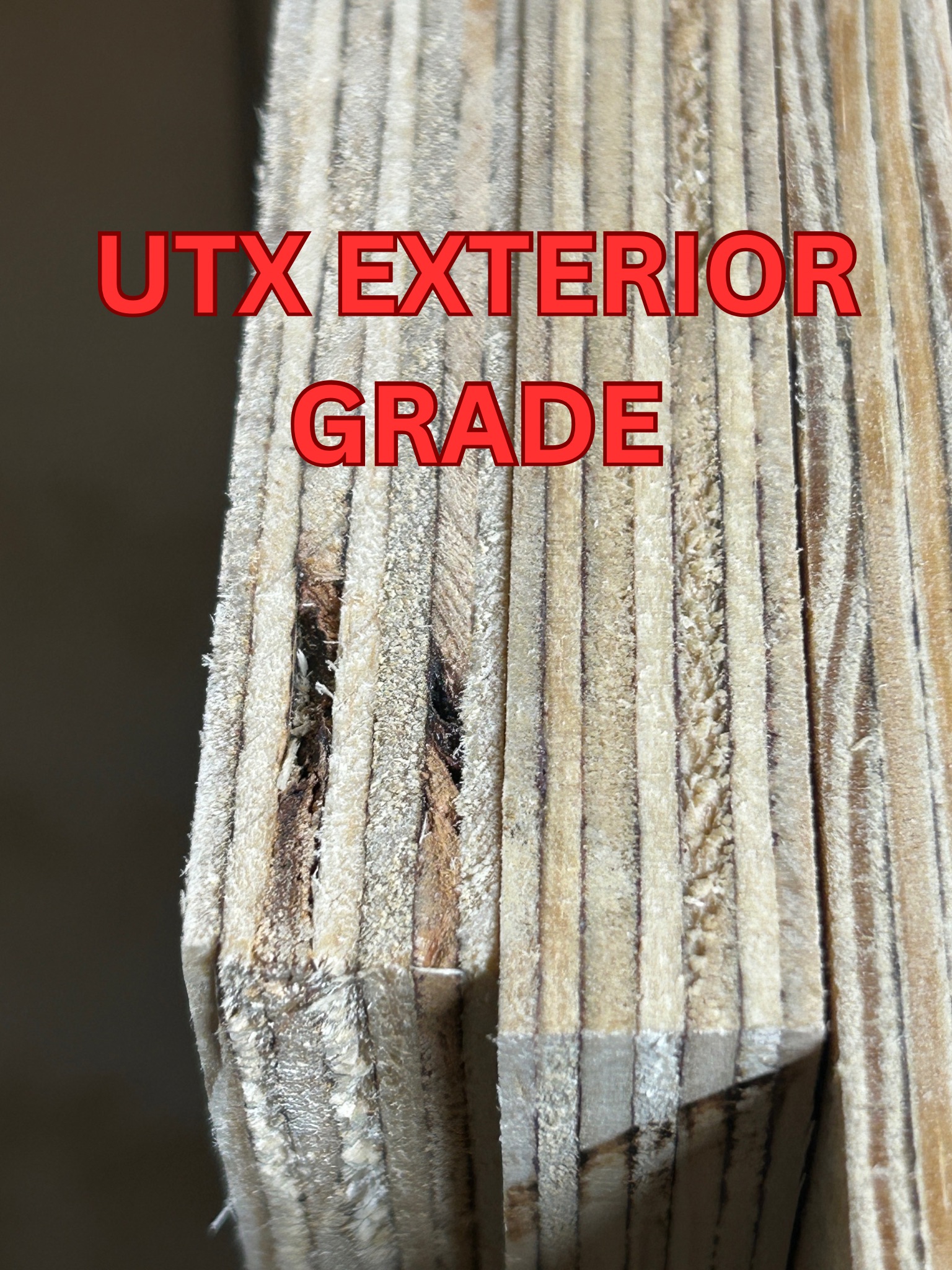 UTX exterior grade plywood edge stack (reference photo)
