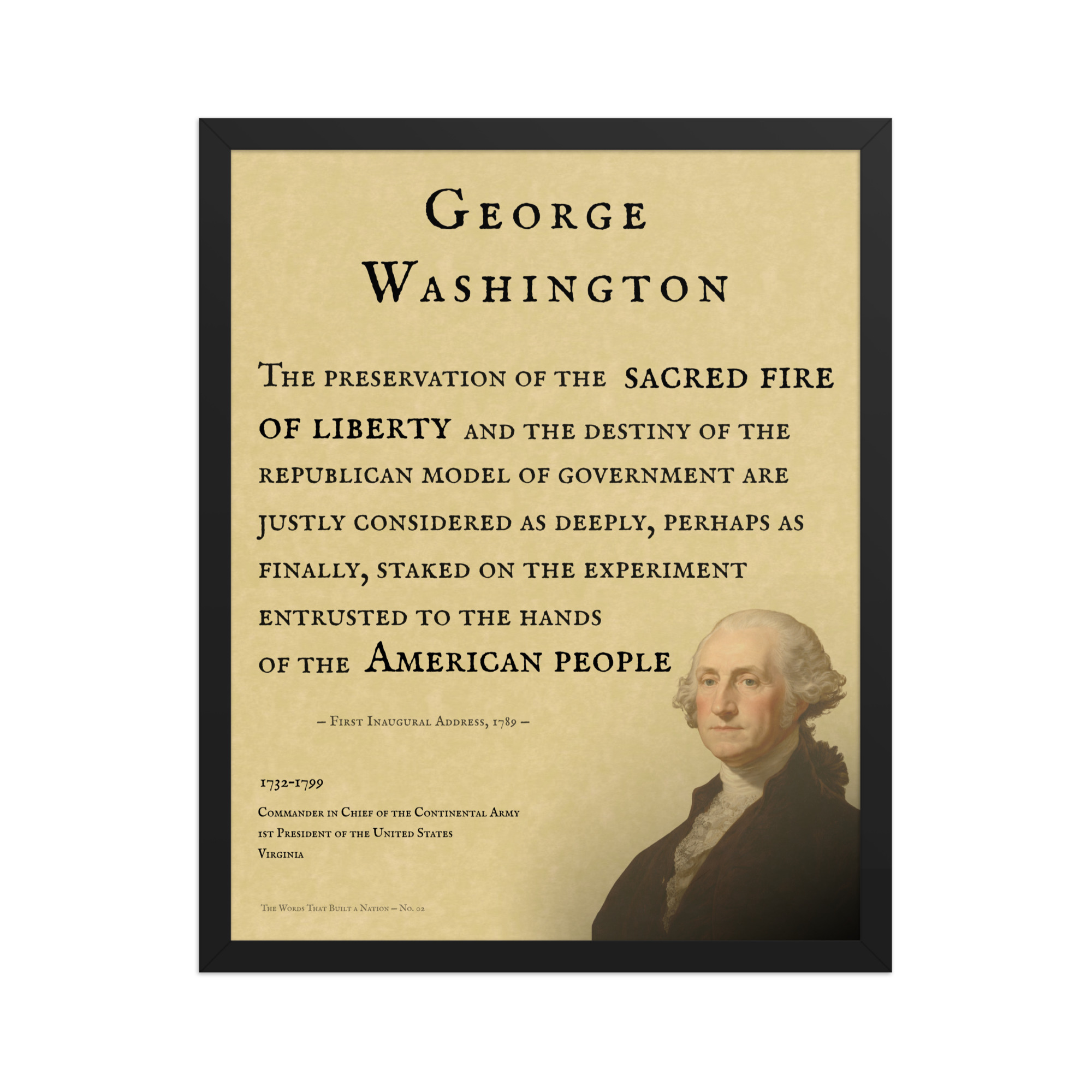 The Words That Built a Nation — No. 02 (George Washington) — 16×20 black frame mockup
