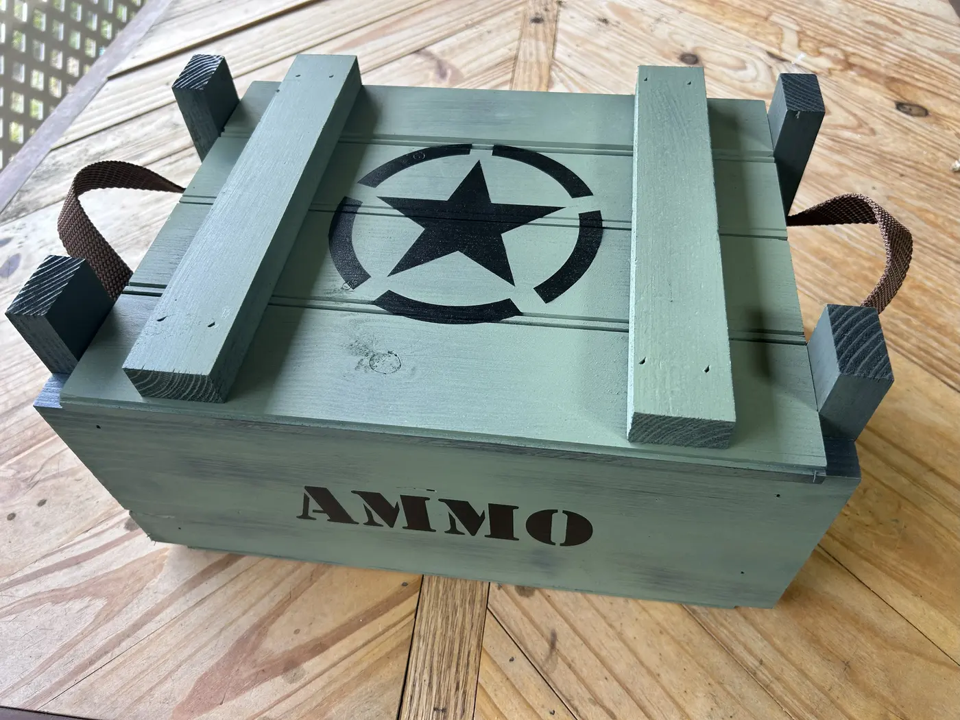 Distressed Bazooka Green solid-pine slide-top wooden ammo box
