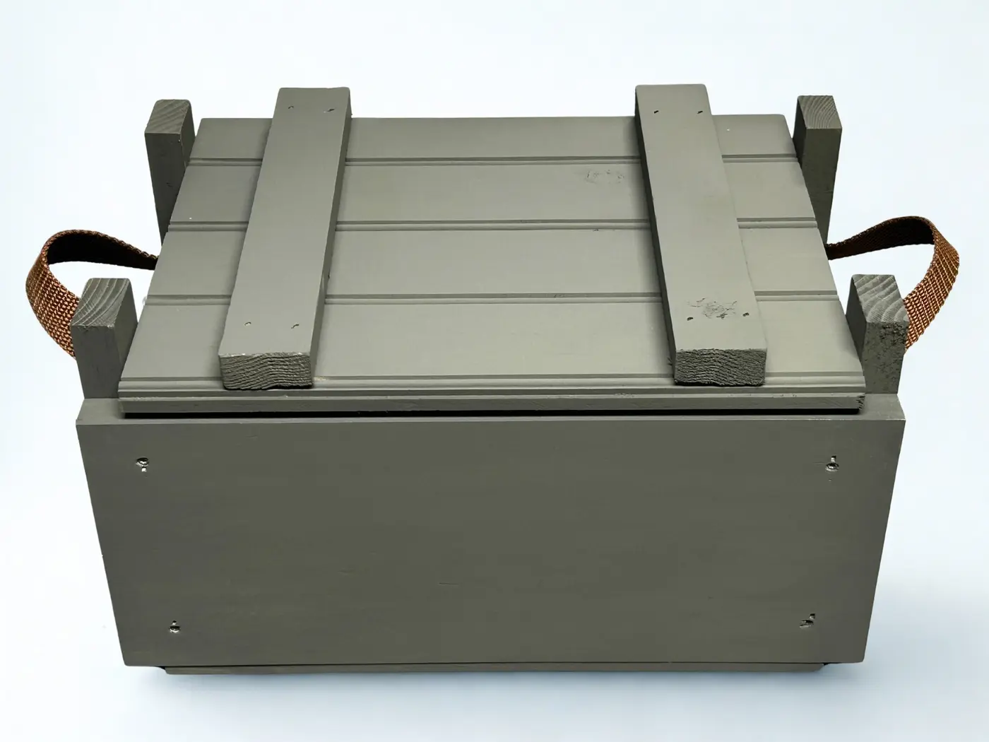 Traditional olive drab wooden slide-top ammunition crate